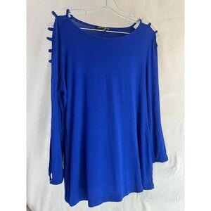 Cable & Gauge Medium Blue Blouse Open Strap down Arms 3/4 Sleeve